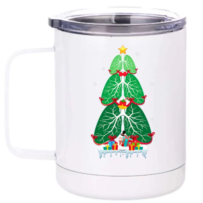 Lung Christmas Tree Respiratory Therapy Xmas Therapist Front & Back 12oz Stainless Steel Tumbler Cup