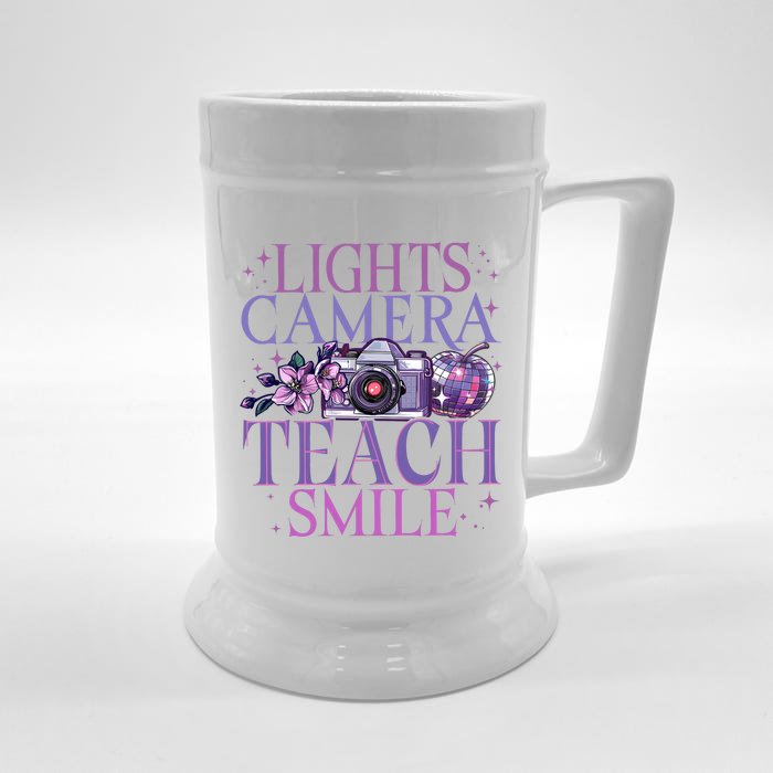 Lights Camera Teach Smile Teacher Life Front & Back Beer Stein