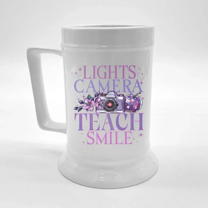 Lights Camera Teach Smile Teacher Life Front & Back Beer Stein