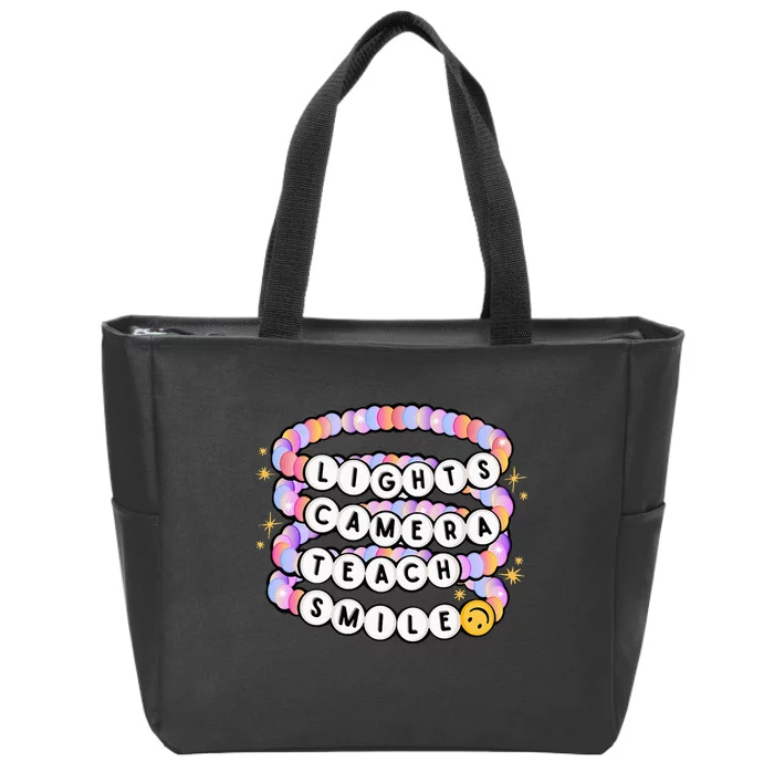 Lights Camera Teach Smile Charm Bracelet Back To School Zip Tote Bag