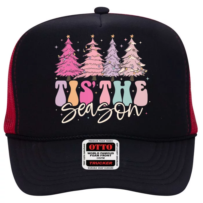 Ladies Christmas Tis The Season Boutique Graphic Cute Gift High Crown Mesh Trucker Hat