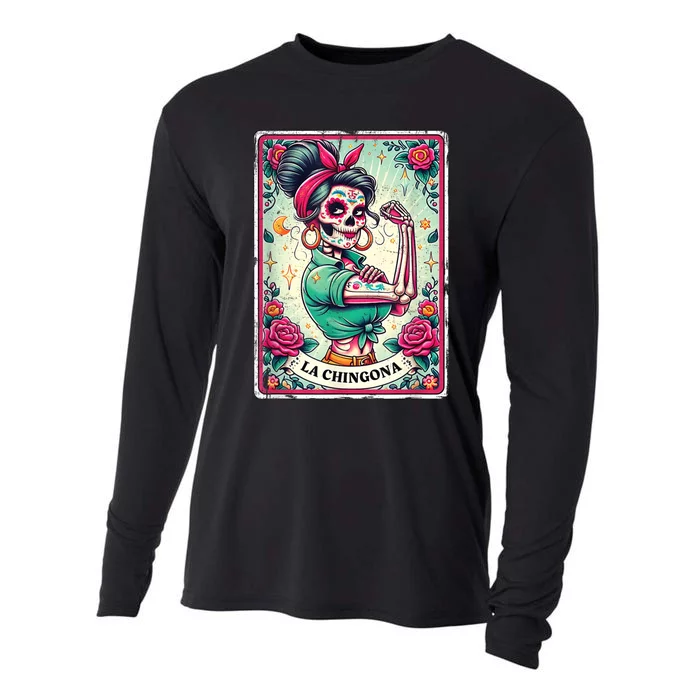 La Chingona Tarot Card Funny Spanish Slang Boss Latina Power Cooling Performance Long Sleeve Crew