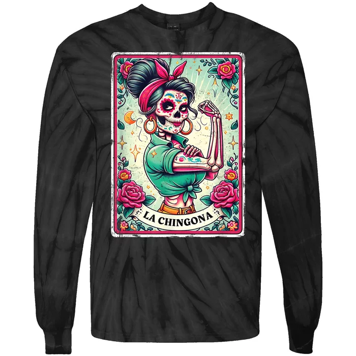 La Chingona Tarot Card Funny Spanish Slang Boss Latina Power Tie-Dye Long Sleeve Shirt