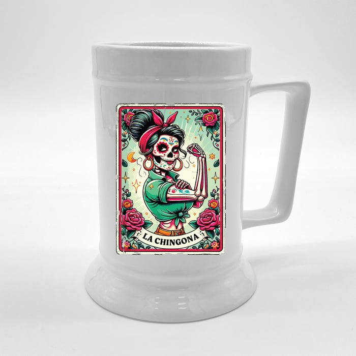 La Chingona Tarot Card Funny Spanish Slang Boss Latina Power Front & Back Beer Stein