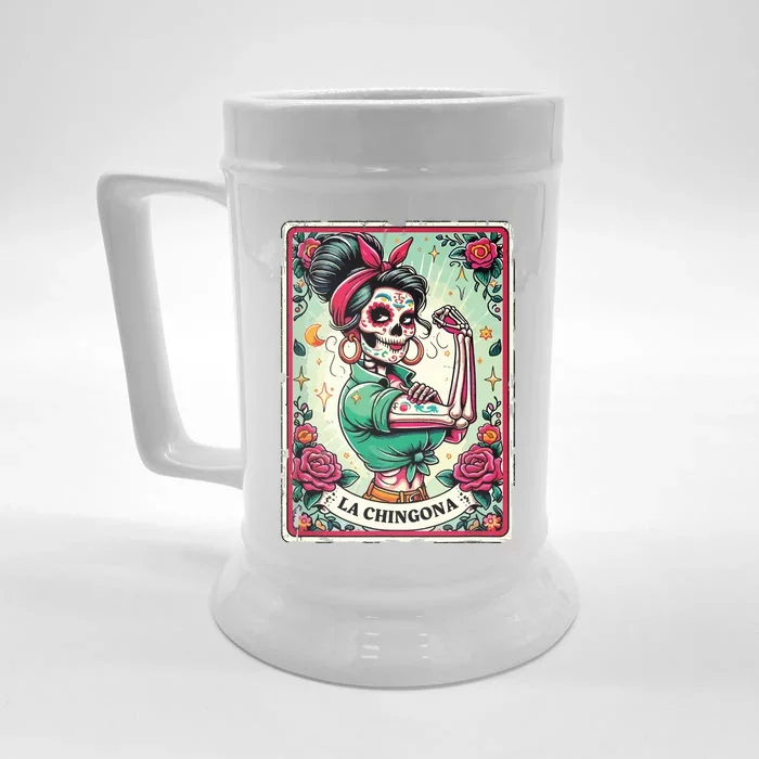 La Chingona Tarot Card Funny Spanish Slang Boss Latina Power Front & Back Beer Stein