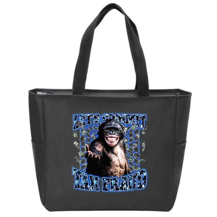 Lets Commit Tax Fraud Vintage Bootleg Rap 90s Monkey Zip Tote Bag