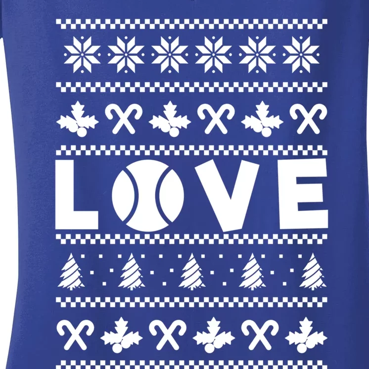 Love Christmas Tennis Ball Xmas Tennis Racket Sports Lover Gift Women's V-Neck T-Shirt