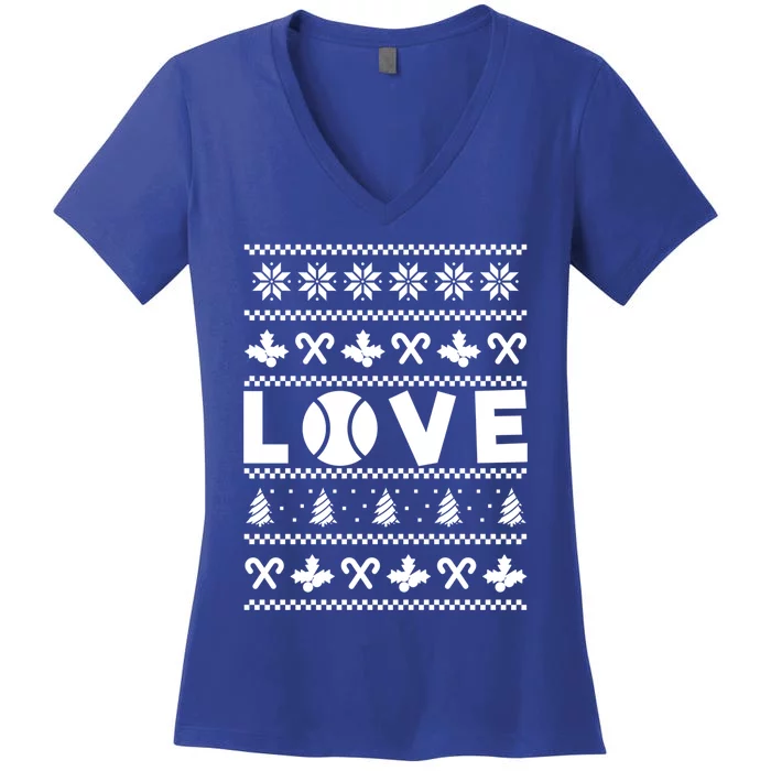 Love Christmas Tennis Ball Xmas Tennis Racket Sports Lover Gift Women's V-Neck T-Shirt