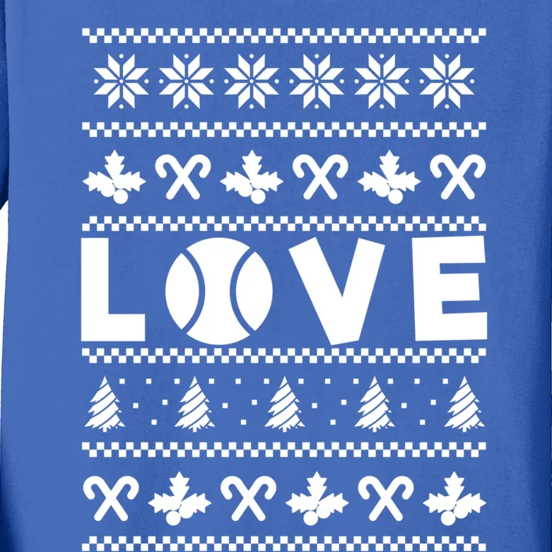 Love Christmas Tennis Ball Xmas Tennis Racket Sports Lover Gift Kids Long Sleeve Shirt