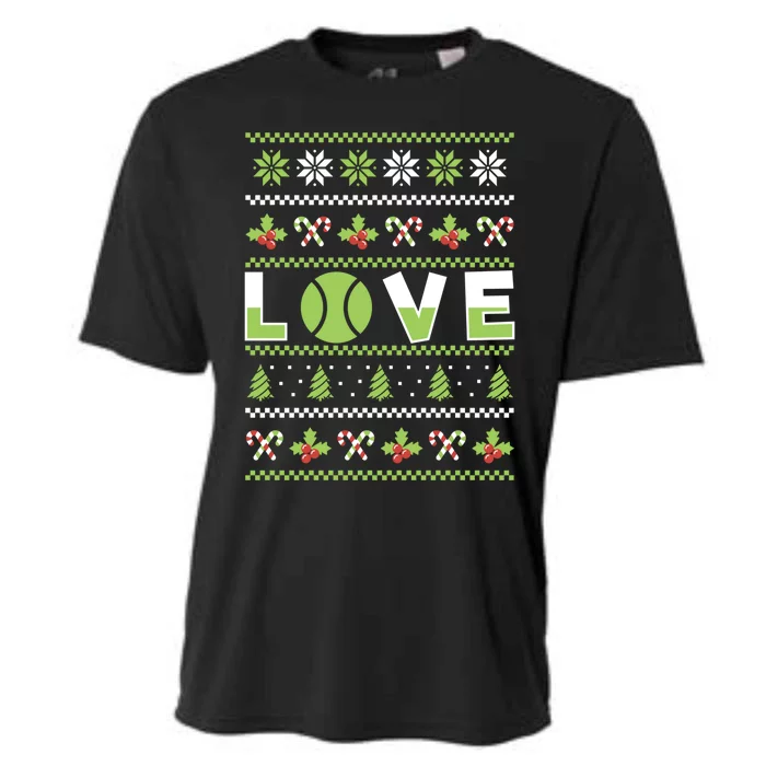 Love Christmas Tennis Ball Xmas Tennis Racket Sports Lover Gift Cooling Performance Crew T-Shirt