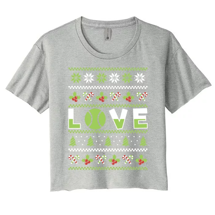 Love Christmas Tennis Ball Xmas Tennis Racket Sports Lover Gift Women's Crop Top Tee