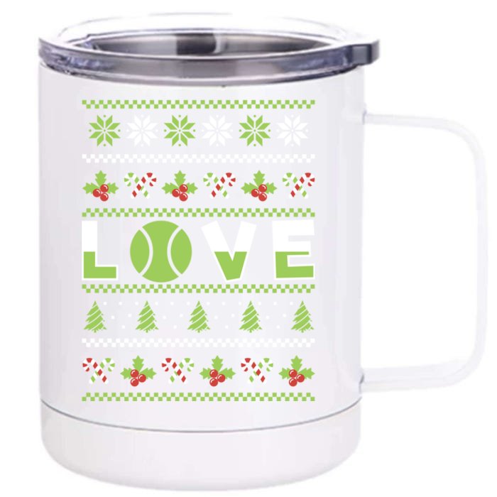 Love Christmas Tennis Ball Xmas Tennis Racket Sports Lover Gift Front & Back 12oz Stainless Steel Tumbler Cup