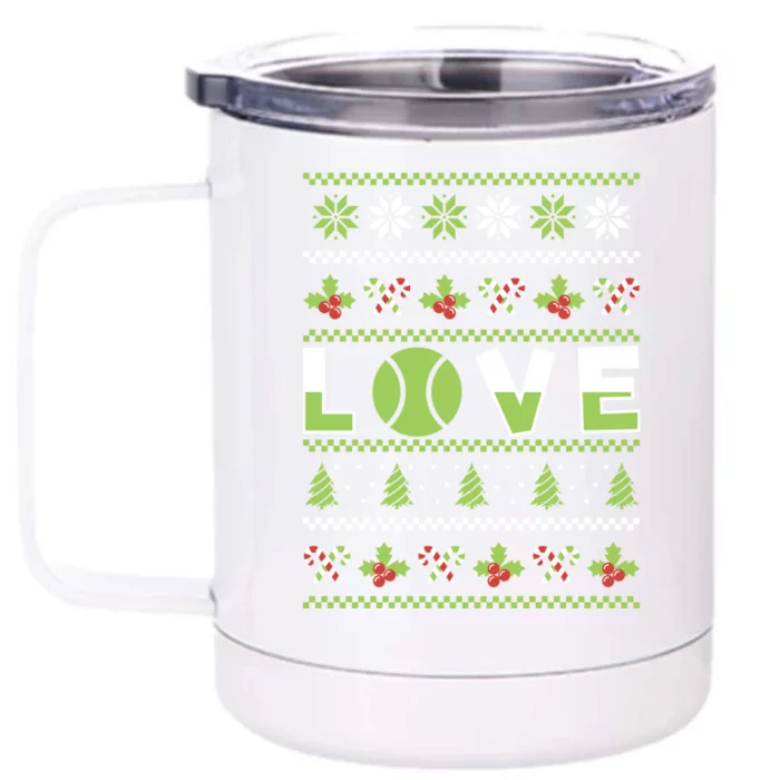 Love Christmas Tennis Ball Xmas Tennis Racket Sports Lover Gift Front & Back 12oz Stainless Steel Tumbler Cup