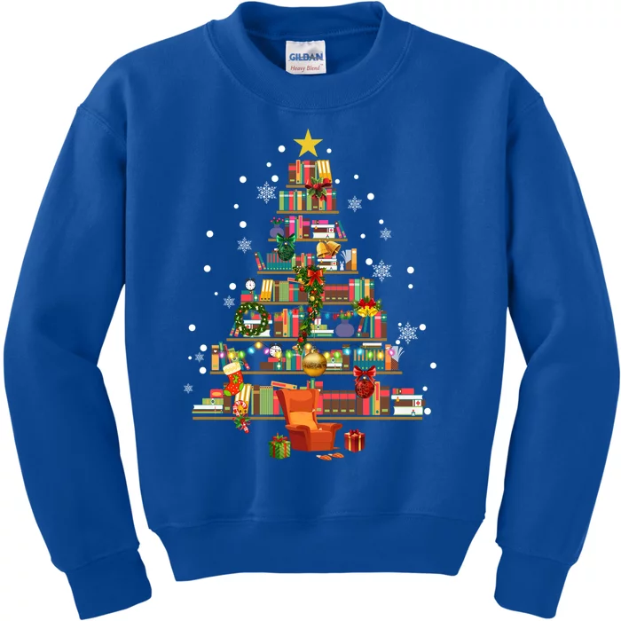 Library Christmas Tree Librarian XMas Lights Book Lover Gift Kids Sweatshirt