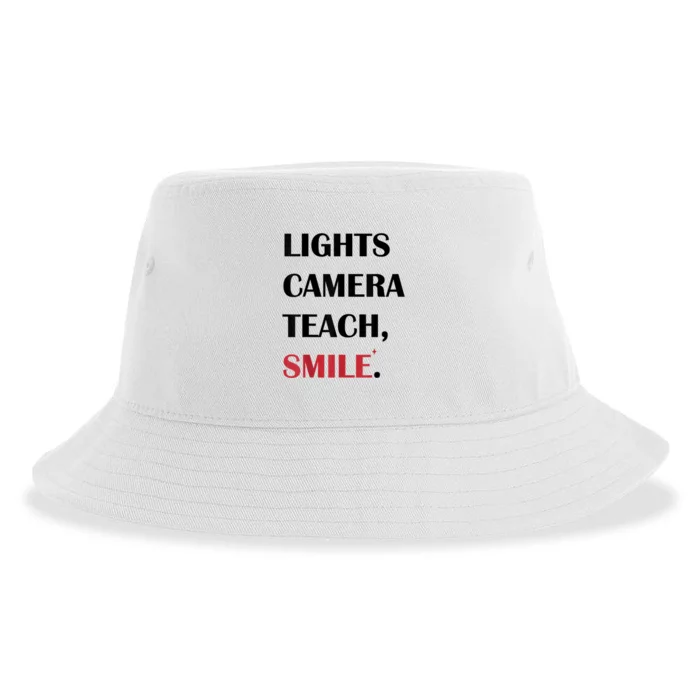 Lights Camera Teach Smile Teacher Back To School Funny Sustainable Bucket Hat