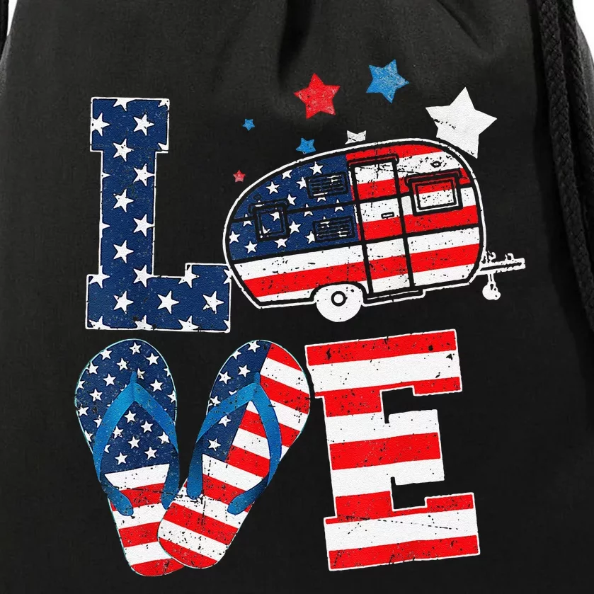 Love Camping USA Flag 4th Of July Flip Flop Camper Patriotic Drawstring Bag