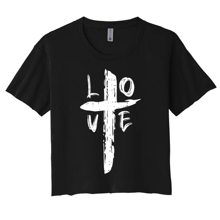 Love Cross Valentines Day Cool Religious Christian Women's Crop Top Tee