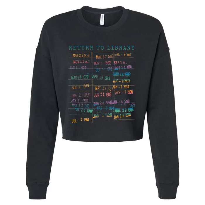 Library Card Vintage Book Due Date Bookish Rainbow Cropped Pullover Crew