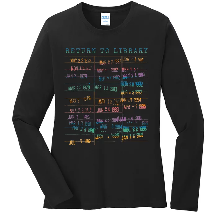 Library Card Vintage Book Due Date Bookish Rainbow Ladies Long Sleeve Shirt