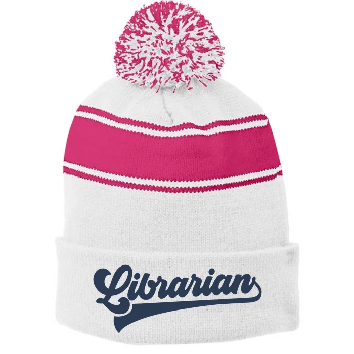 Librarian Cute Vintage Graphic Stripe Pom Pom Beanie