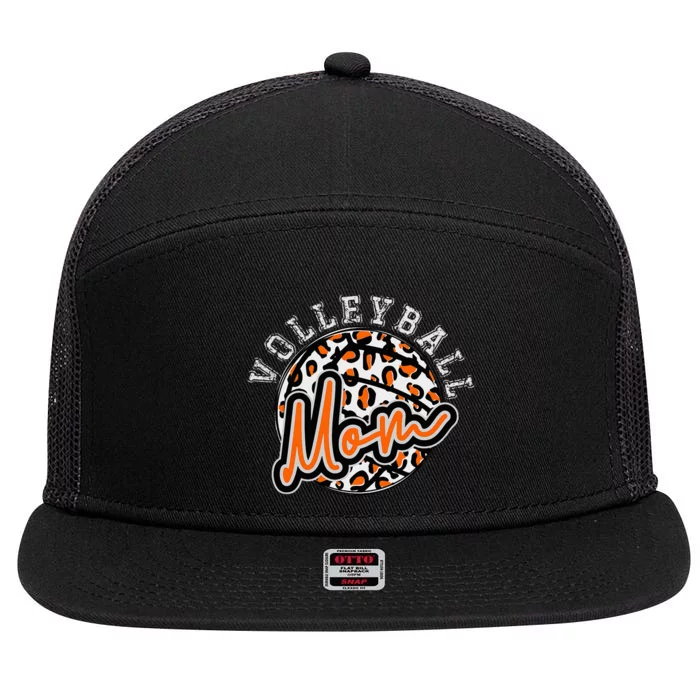 Leopard Cheetah Volleyball Orange Mom Trendy 7 Panel Mesh Trucker Snapback Hat