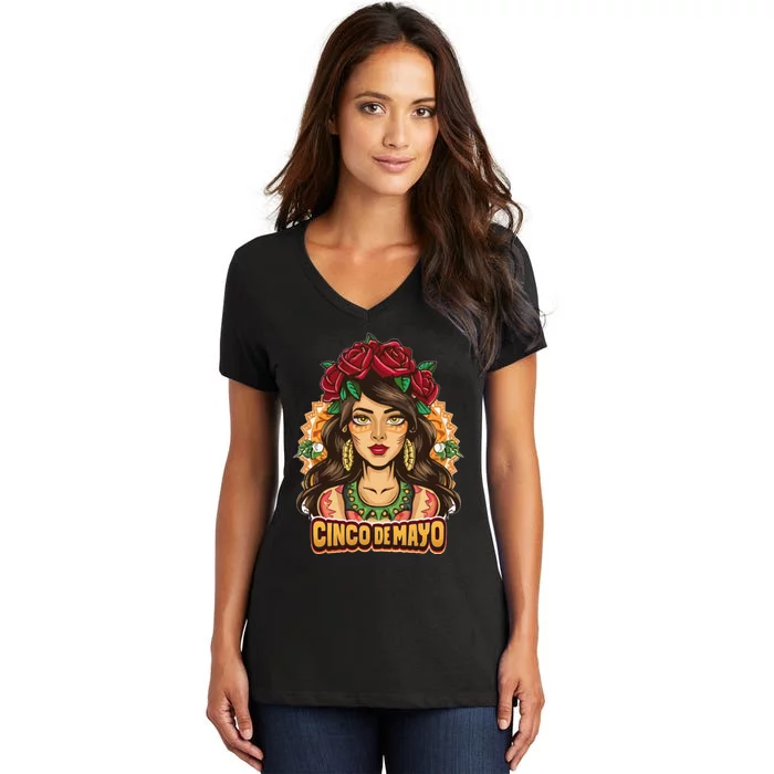 La Catrina Women Dia De Los Muertos Cinco De Mayo Latina Women's V-Neck T-Shirt