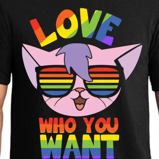 Lgbt Cat With Glasses Pride Lgbtq Love Who You Want Funny Gift Pajama Set