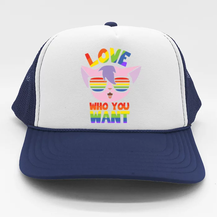 Lgbt Cat With Glasses Pride Lgbtq Love Who You Want Funny Gift Trucker Hat