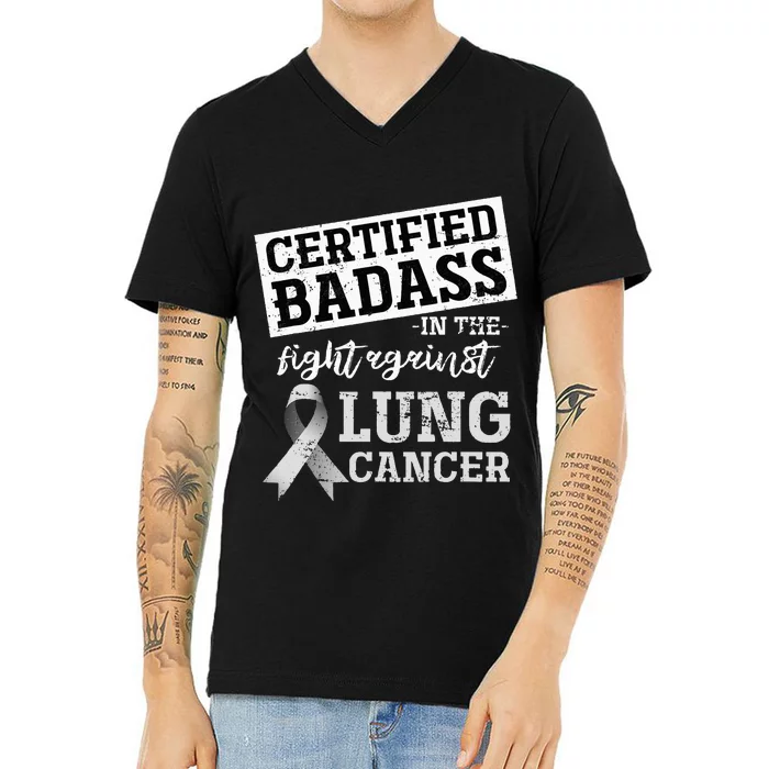 Lung Cancer Warrior Gift Funny Lung Cancer Awareness V-Neck T-Shirt