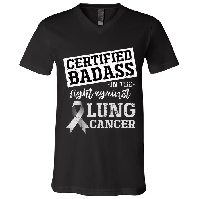 Lung Cancer Warrior Gift Funny Lung Cancer Awareness V-Neck T-Shirt