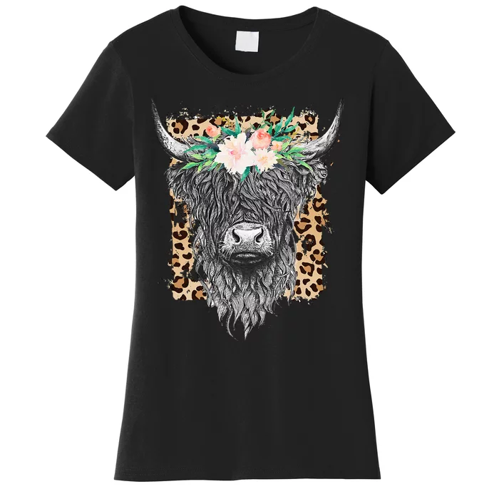 Leopard Cow Western Cowhide Highland Castle Women's T-Shirt