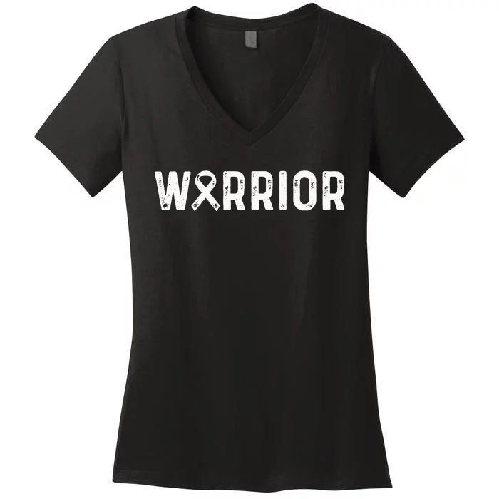 Lung Cancer Warrior White Ribbon Lung Cancer Awareness Women's V-Neck T-Shirt