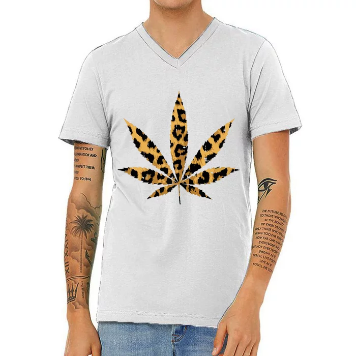 Leopard Cheetah Weed Cannabis Marijuana 420 Thc Stoner Gift V-Neck T-Shirt