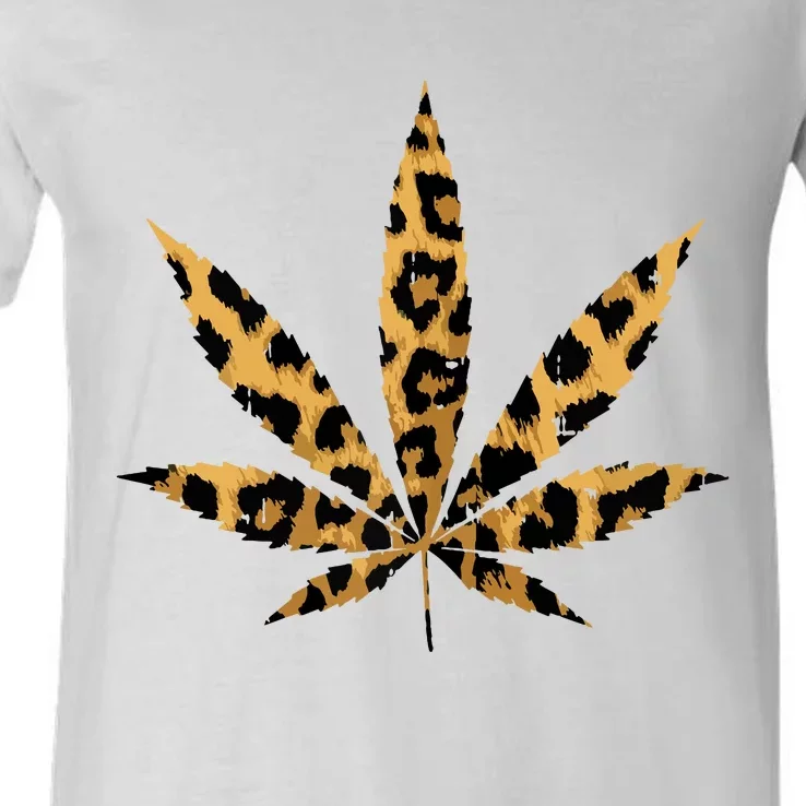 Leopard Cheetah Weed Cannabis Marijuana 420 Thc Stoner Gift V-Neck T-Shirt