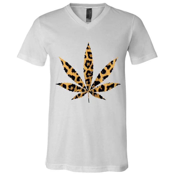 Leopard Cheetah Weed Cannabis Marijuana 420 Thc Stoner Gift V-Neck T-Shirt