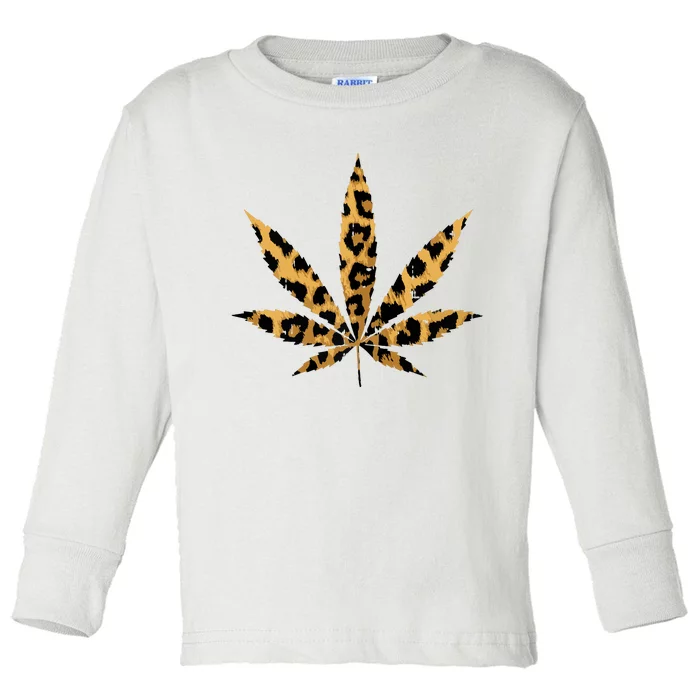 Leopard Cheetah Weed Cannabis Marijuana 420 Thc Stoner Gift Toddler Long Sleeve Shirt