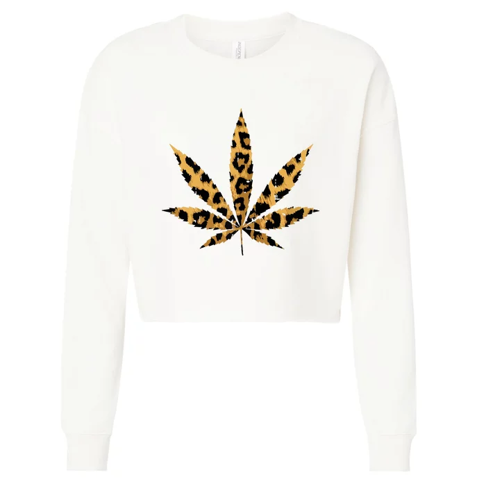 Leopard Cheetah Weed Cannabis Marijuana 420 Thc Stoner Gift Cropped Pullover Crew