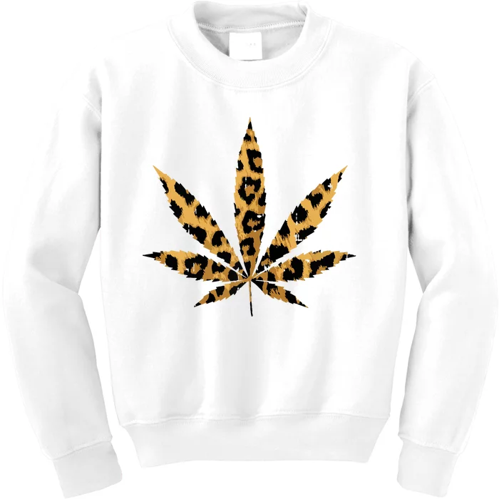 Leopard Cheetah Weed Cannabis Marijuana 420 Thc Stoner Gift Kids Sweatshirt