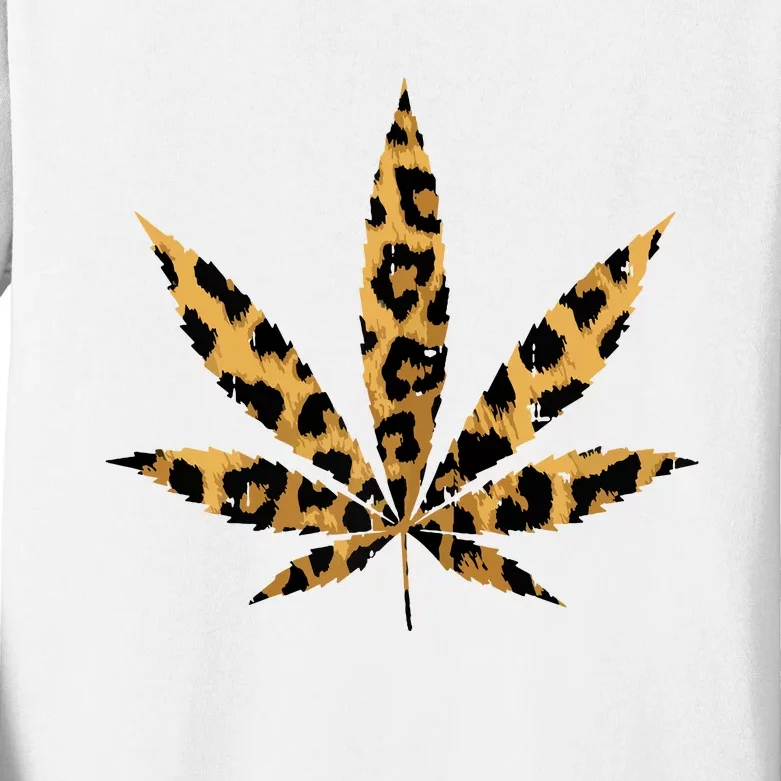 Leopard Cheetah Weed Cannabis Marijuana 420 Thc Stoner Gift Kids Long Sleeve Shirt