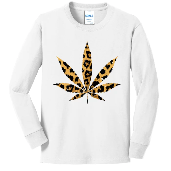 Leopard Cheetah Weed Cannabis Marijuana 420 Thc Stoner Gift Kids Long Sleeve Shirt