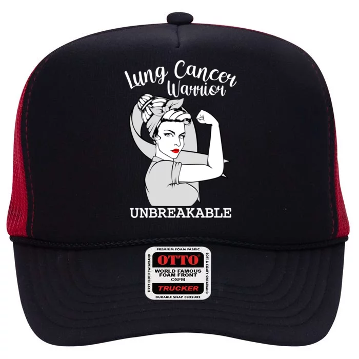 Lung Cancer Warrior Unbreakable Strong Awareness Cute Gift High Crown Mesh Trucker Hat