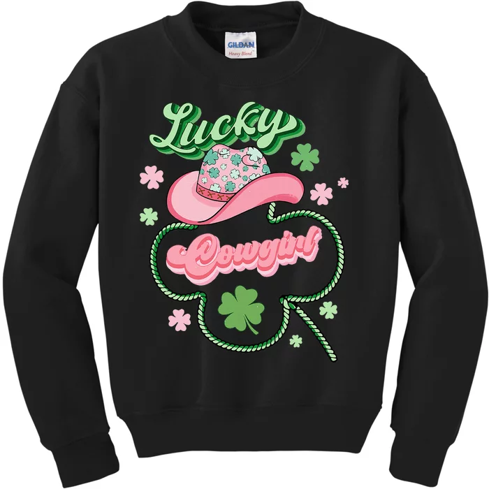 Lucky Cowgirl Western St Patricks Day Women Cowboy Hat Kids Sweatshirt