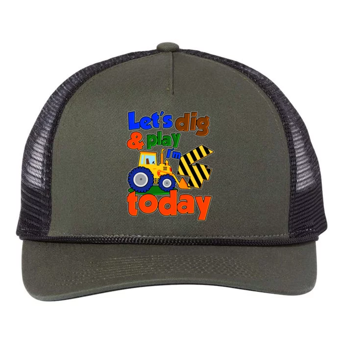 Let's Dig And Play I'm 4 Four Today 4th Birthday Party Excavator Retro Rope Trucker Hat Cap