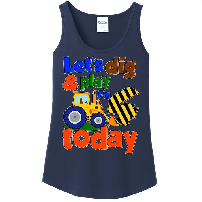 Let's Dig And Play I'm 4 Four Today 4th Birthday Party Excavator Ladies Essential Tank