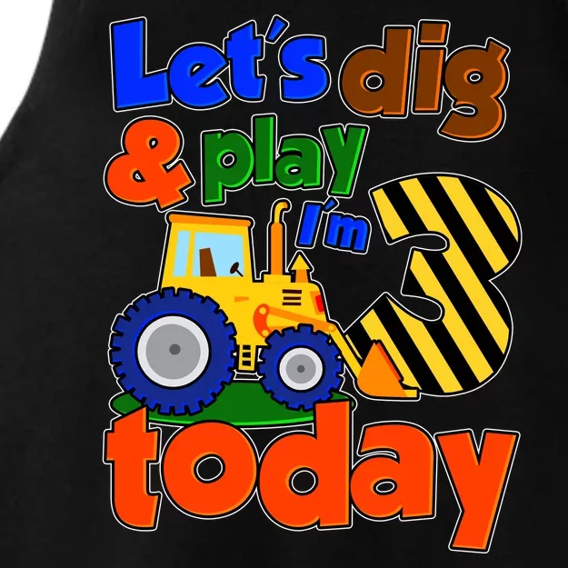 Let's Dig And Play I'm 3 Three Today 3rd Birthday Party Excavator Ladies Tri-Blend Wicking Tank