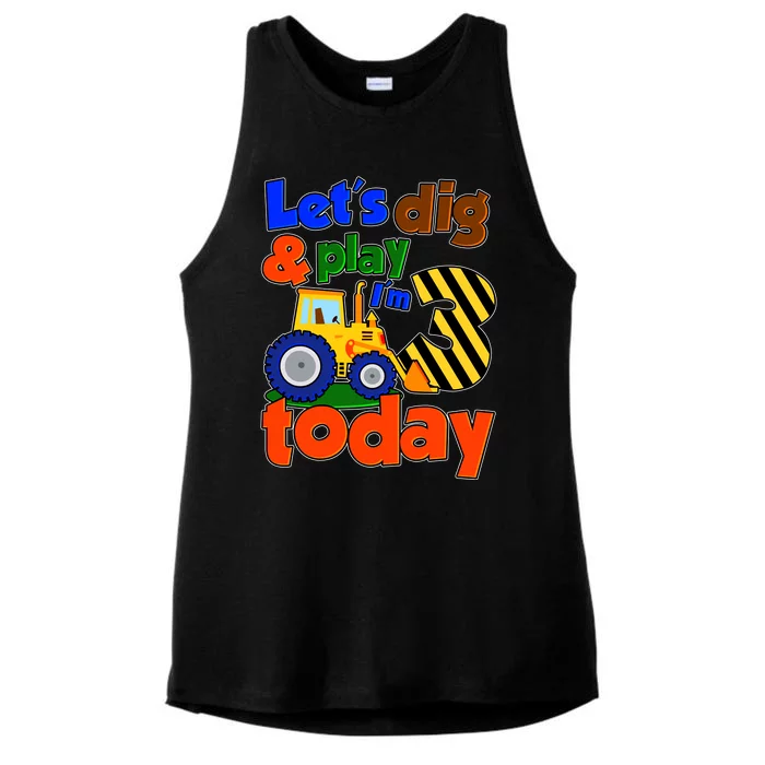 Let's Dig And Play I'm 3 Three Today 3rd Birthday Party Excavator Ladies Tri-Blend Wicking Tank