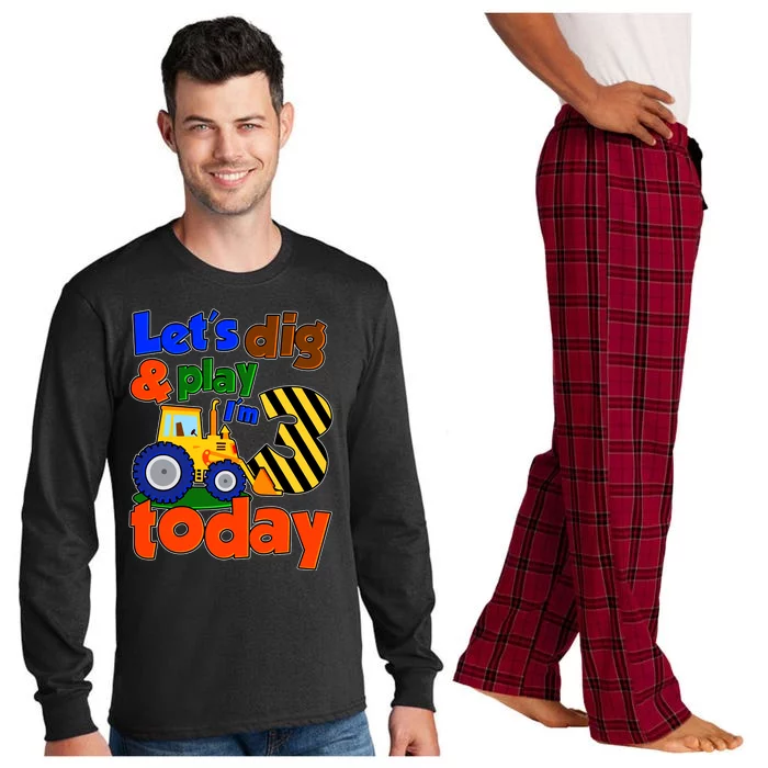 Let's Dig And Play I'm 3 Three Today 3rd Birthday Party Excavator Long Sleeve Pajama Set