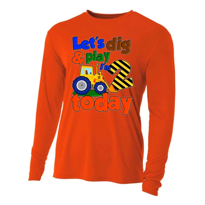 Let's Dig And Play I'm 2 Two Today 2nd Birthday Party Excavator Cooling Performance Long Sleeve Crew