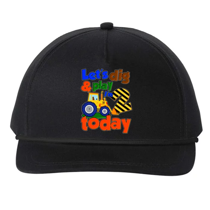 Let's Dig And Play I'm 2 Two Today 2nd Birthday Party Excavator Snapback Five-Panel Rope Hat