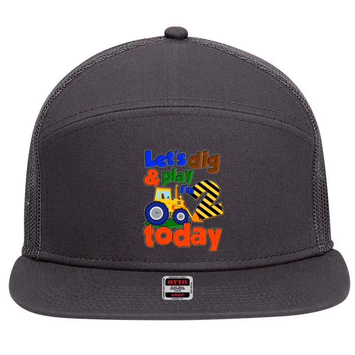 Let's Dig And Play I'm 2 Two Today 2nd Birthday Party Excavator 7 Panel Mesh Trucker Snapback Hat